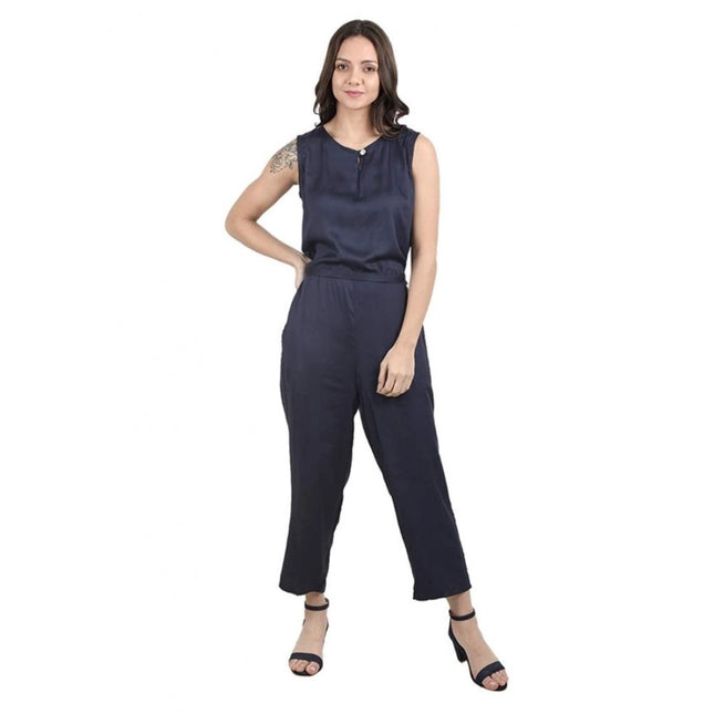 Women's Casual Crepe Sleeveless Jump Suit (Navy Blue)