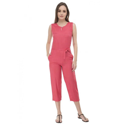 Women's Casual Crepe Sleeveless Jump Suit (Pink)