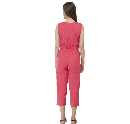 Women's Casual Crepe Sleeveless Jump Suit (Pink)