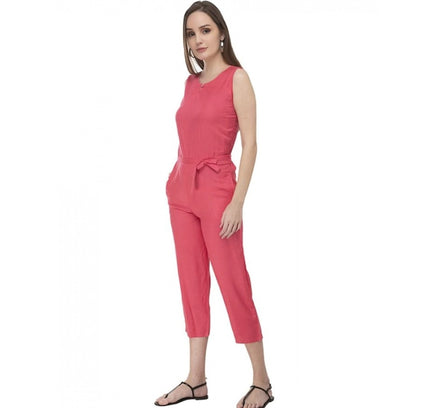Women's Casual Crepe Sleeveless Jump Suit (Pink)