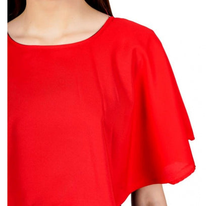 Women's Casual Crepe Sleeveless Cape Dress (Red)