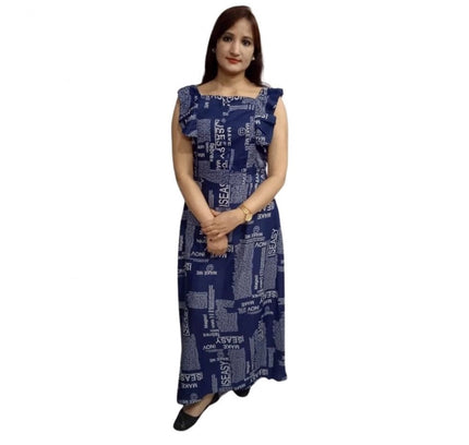 Women's Casual Crepe Sleeveless Dress (Blue)