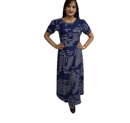 Women's Casual Crepe Half Sleeves Dress (Blue)