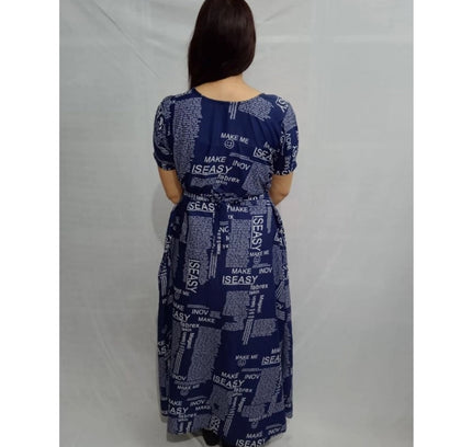 Women's Casual Crepe Half Sleeves Dress (Blue)