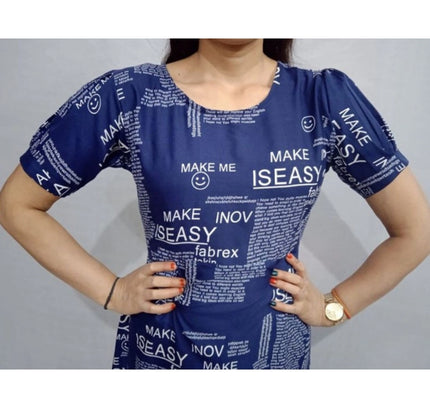 Women's Casual Crepe Half Sleeves Dress (Blue)