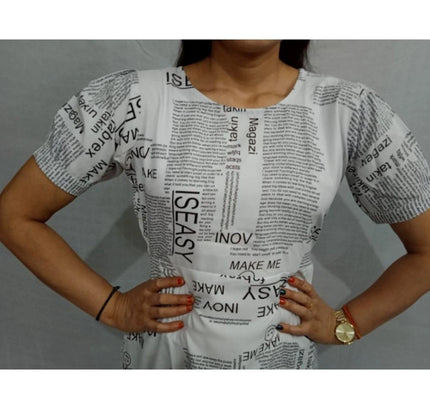 Women's Casual Crepe Half Sleeves Dress (White)