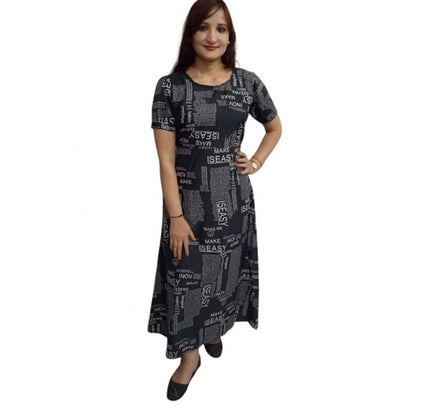 Women's Casual Crepe Half Sleeves Dress (Black)