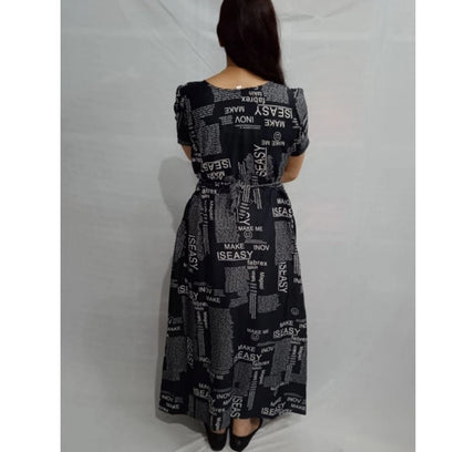 Women's Casual Crepe Half Sleeves Dress (Black)