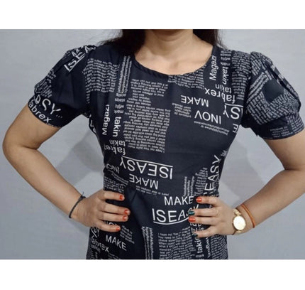 Women's Casual Crepe Half Sleeves Dress (Black)