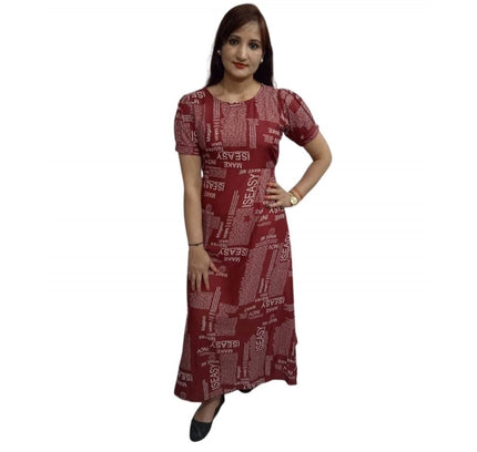 Women's Casual Crepe Half Sleeves Dress (Maroon)