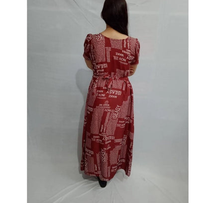 Women's Casual Crepe Half Sleeves Dress (Maroon)