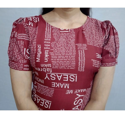 Women's Casual Crepe Half Sleeves Dress (Maroon)