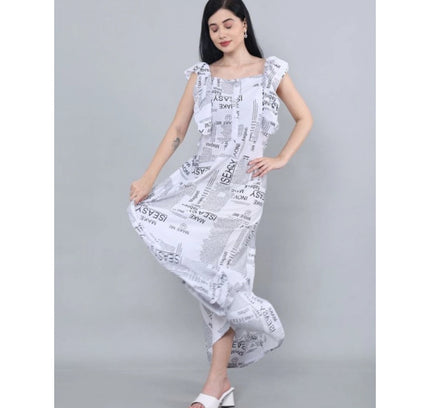 Women's Casual Crepe Sleeveless Dress (White)