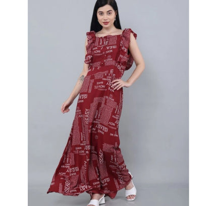 Women's Casual Crepe Sleeveless Dress (Maroon)