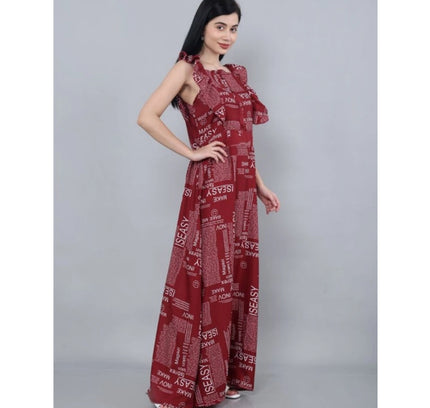 Women's Casual Crepe Sleeveless Dress (Maroon)