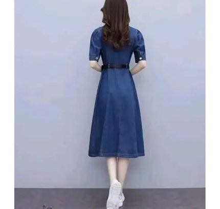 Women's Casual Denim Half Sleeves Dress (Blue)