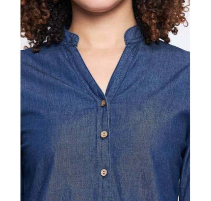 Women's Casual Denim Full sleeve Dress (Blue)