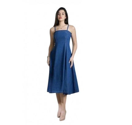 Women's Casual Denim Sleeveless Dress (Blue)