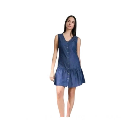 Women's Casual Denim Sleeveless Dress (Blue)