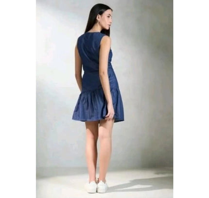 Women's Casual Denim Sleeveless Dress (Blue)