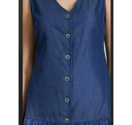 Women's Casual Denim Sleeveless Dress (Blue)