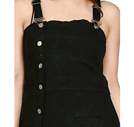 Women's Casual Denim Sleeveless Dress (Black)