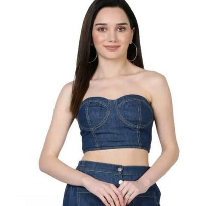 Women's Casual Denim Sleeveless Bluster Top (Blue)