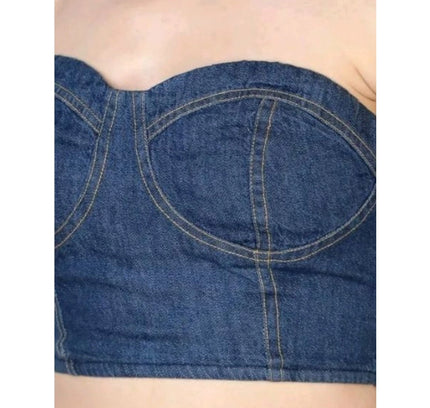 Women's Casual Denim Sleeveless Bluster Top (Blue)