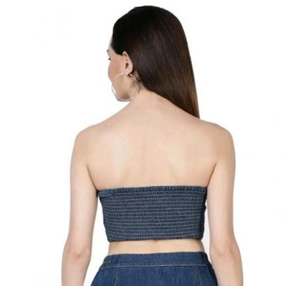 Women's Casual Denim Sleeveless Bluster Top (Blue)