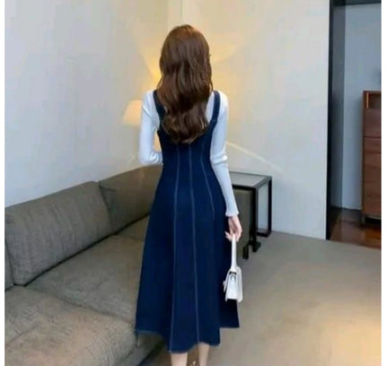 Women's Casual Denim Sleeveless Dress (Blue)