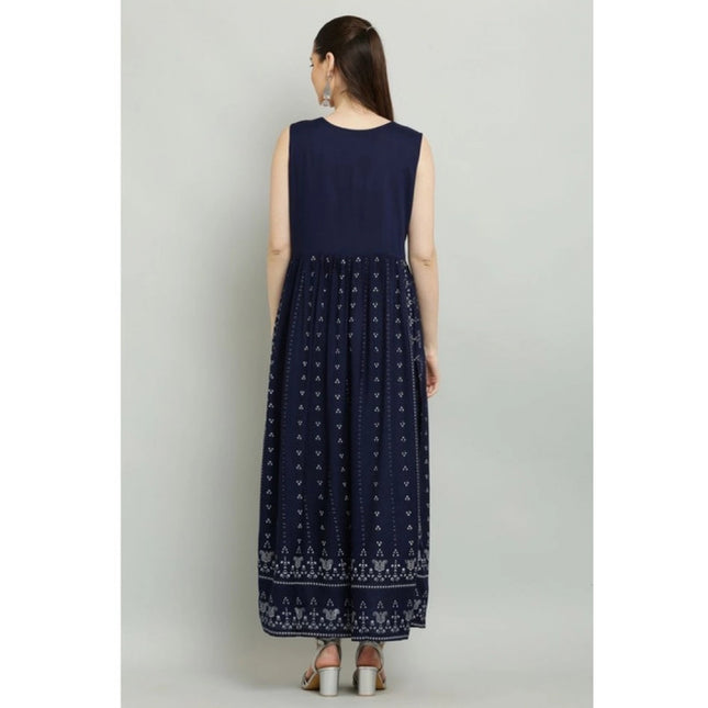 Women's Casual Rayon Sleeveless Kurti (Blue)