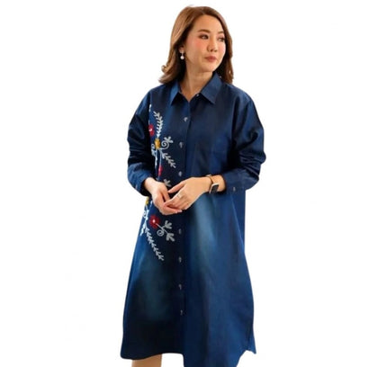 Women's Casual Denim Full sleeve Dress (Blue)