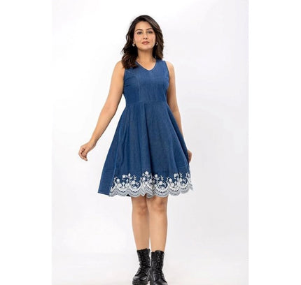 Women's Casual Denim Sleeveless Dress (Blue)