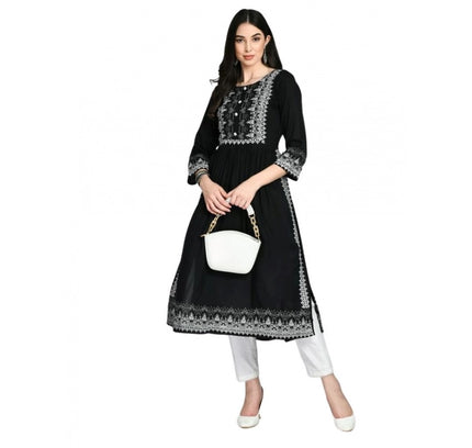 Women's Casual Rayon 3-4th Sleeves Kurti (Black)