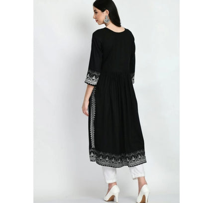 Women's Casual Rayon 3-4th Sleeves Kurti (Black)
