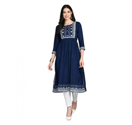 Women's Casual Rayon 3-4th Sleeves Kurti (Blue)