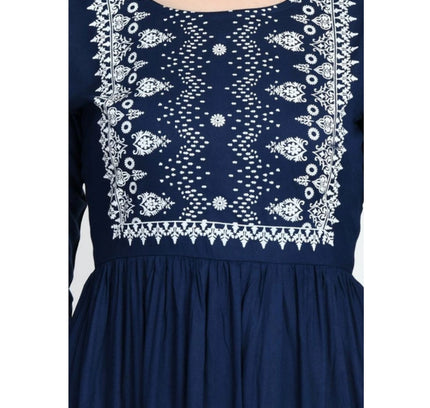 Women's Casual Rayon 3-4th Sleeves Kurti (Blue)