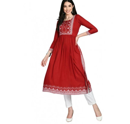 Women's Casual Rayon 3-4th Sleeves Kurti (Maroon)