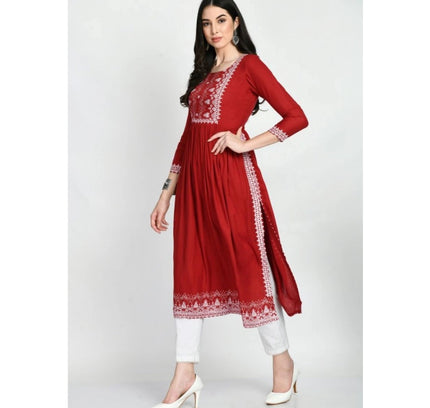 Women's Casual Rayon 3-4th Sleeves Kurti (Maroon)