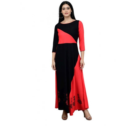 Women's Casual Rayon 3-4th Sleeves Maxi Dress (Pink)