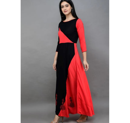 Women's Casual Rayon 3-4th Sleeves Maxi Dress (Pink)