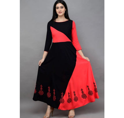 Women's Casual Rayon 3-4th Sleeves Maxi Dress (Pink)