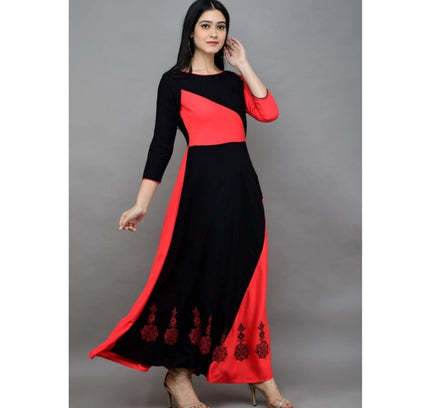 Women's Casual Rayon 3-4th Sleeves Maxi Dress (Pink)