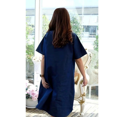 Women's Casual Denim Half Sleeves Dress (Blue)