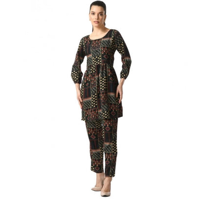 Women's Casual Crepe 3-4th Sleeves Cord Set (Black)