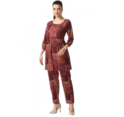 Women's Casual Crepe 3-4th Sleeves Cord Set (Maroon)